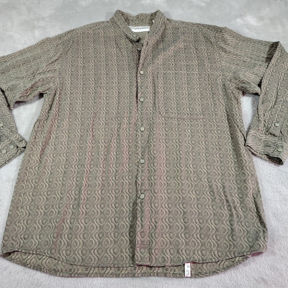 Jhane Barnes Shirt Men L  Gray Mock Collar Asian Evening Soft Long Sleeve